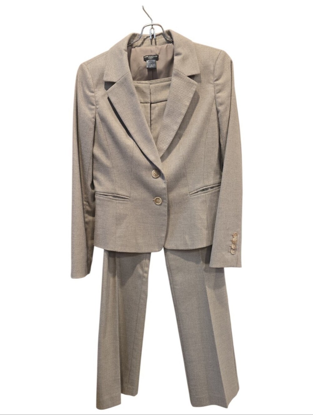 Ann Taylor Pant Suit Two Piece  Tan Weave Sz 2P Jacket